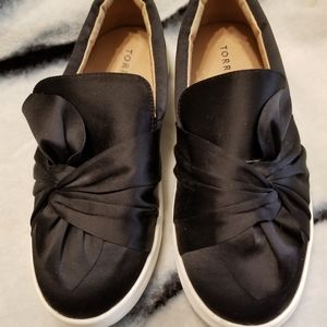 Torrid brand black satin bow slip on sneakers